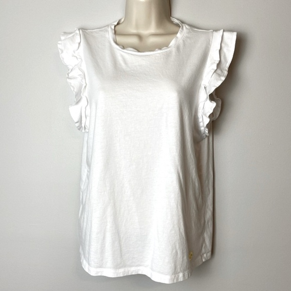 Michael Kors Woman White T Shirt Ruffled Short sleeve Top Size M